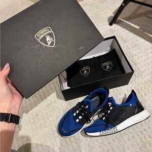 Lamborghini Men's Black and Blue Sneakers